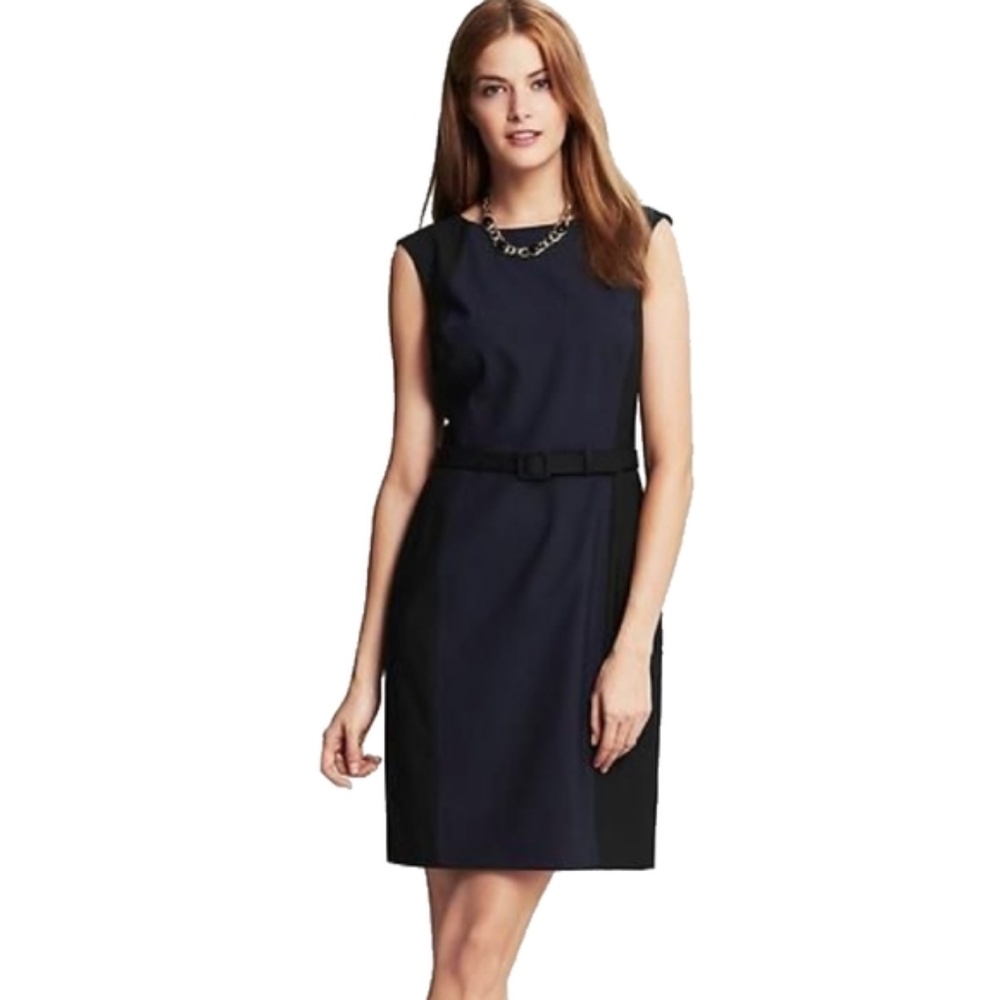 NWT Navy & Black Banana Republic Belted Sheath Dress, 4 - Picture 2 of 15